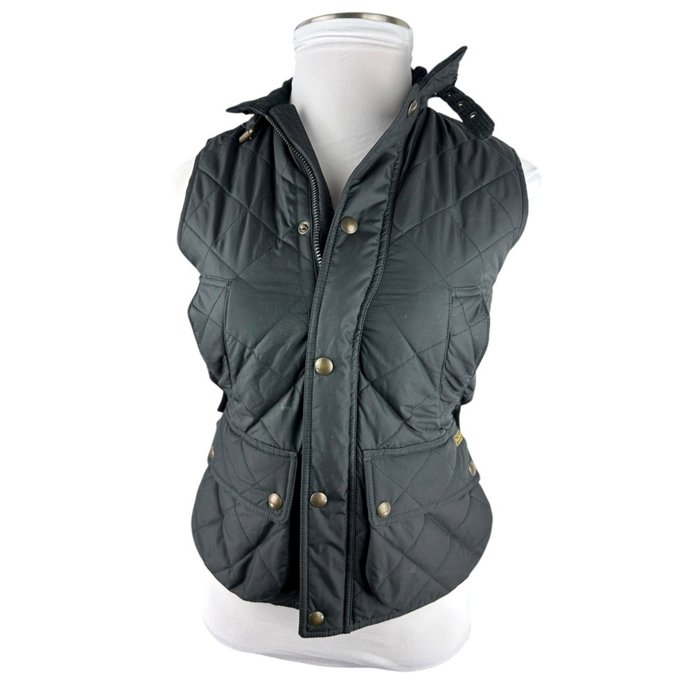 Polo Ralph Lauren Diamond Quilted Vest XS Black Full Zip Corduroy Collar Belt - Picture 2 of 16